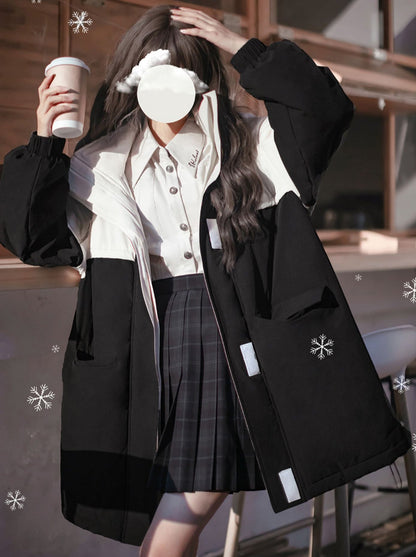 College Hoodie Style Jacket White Penguin Down