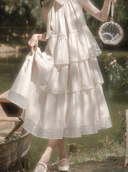 Embroidery Moonlight Cake Dress Neck Fairy Halter