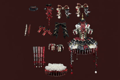 K.Q.F Circus Series Lolita Full Set – Top Hat KC Hair Clip Candy & Black-Red