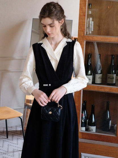 Jacquard Blumen Bluse Rock Hosenträger