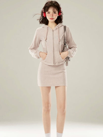 Purple Sporty Light Skirt Zip-up Hoodie