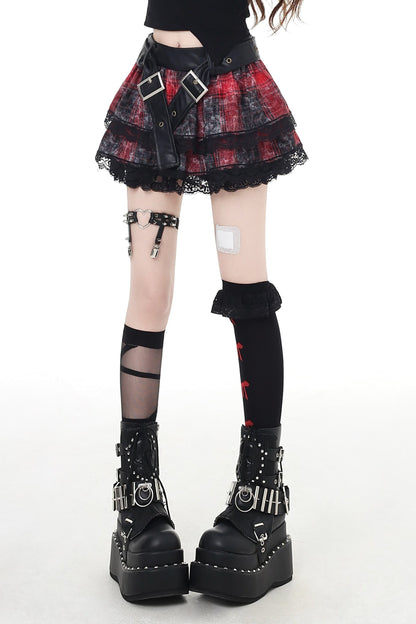 スカートレイヤードチェックパンク