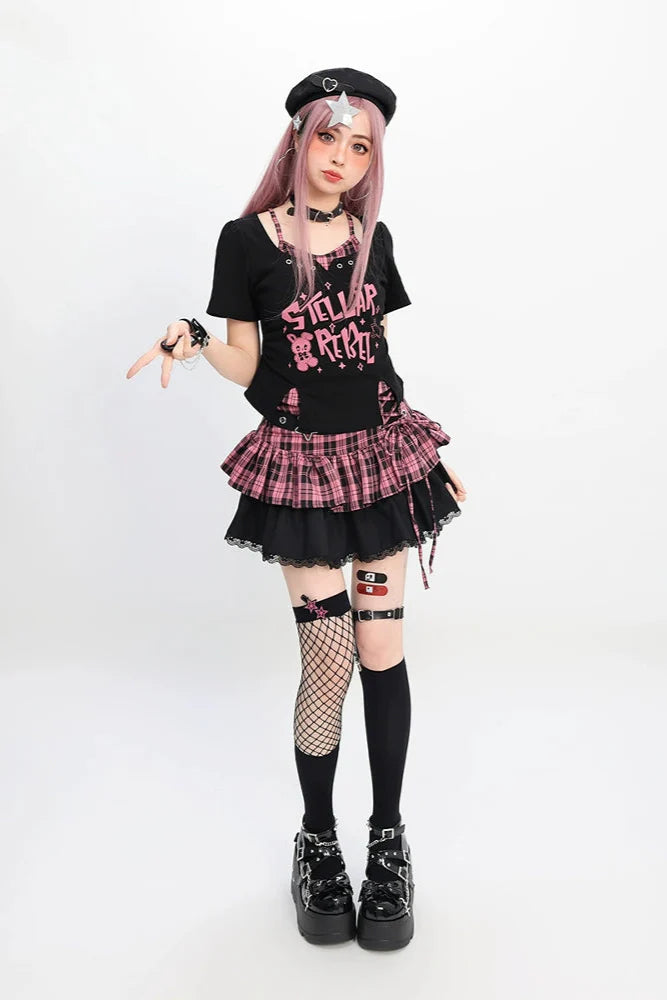 トップクロップスカート Y2K + チェック