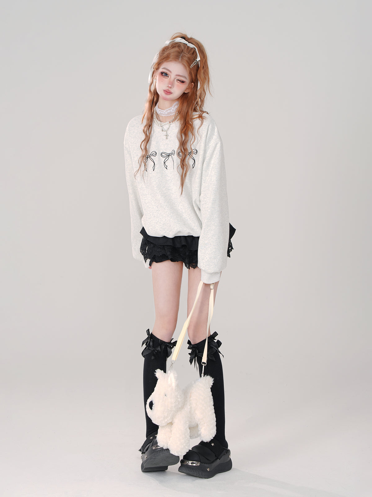 Sweatshirt mit Schleife und süßem Halsausschnitt