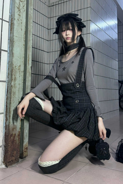 スカートサスペンダー + インナーチェック柄チュチュパンツ