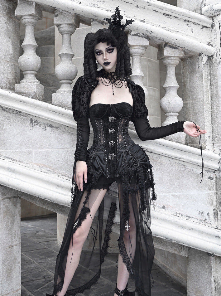 ダークゴシックコルセット ヘルドレス バードストラップ アリスゲージセット フィッシュボーン
