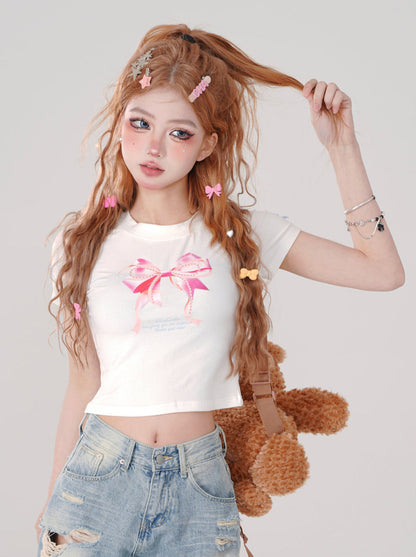 Girly Ribbon Print T-shirt Short