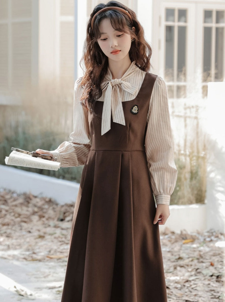 ストライプスタイルのドレス スプライシングフェイクカレッジ