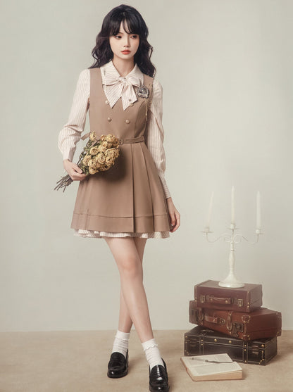 ストライプバッジシャツベストドレス+ナイト+ドレス刺繍マジックスーツ