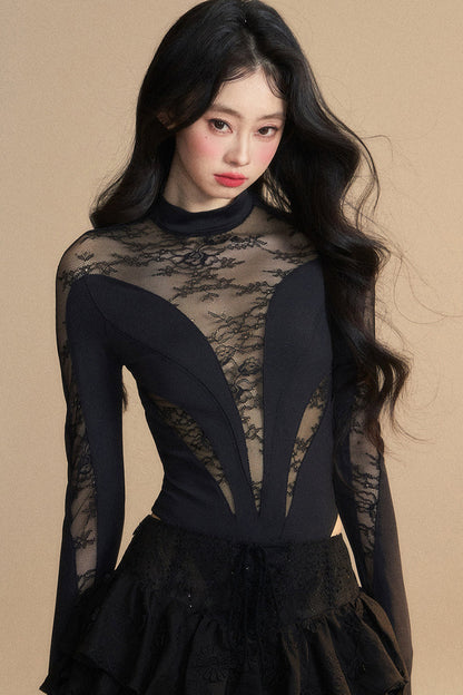 Tight Chic Black Reservations Top Lace Sheer