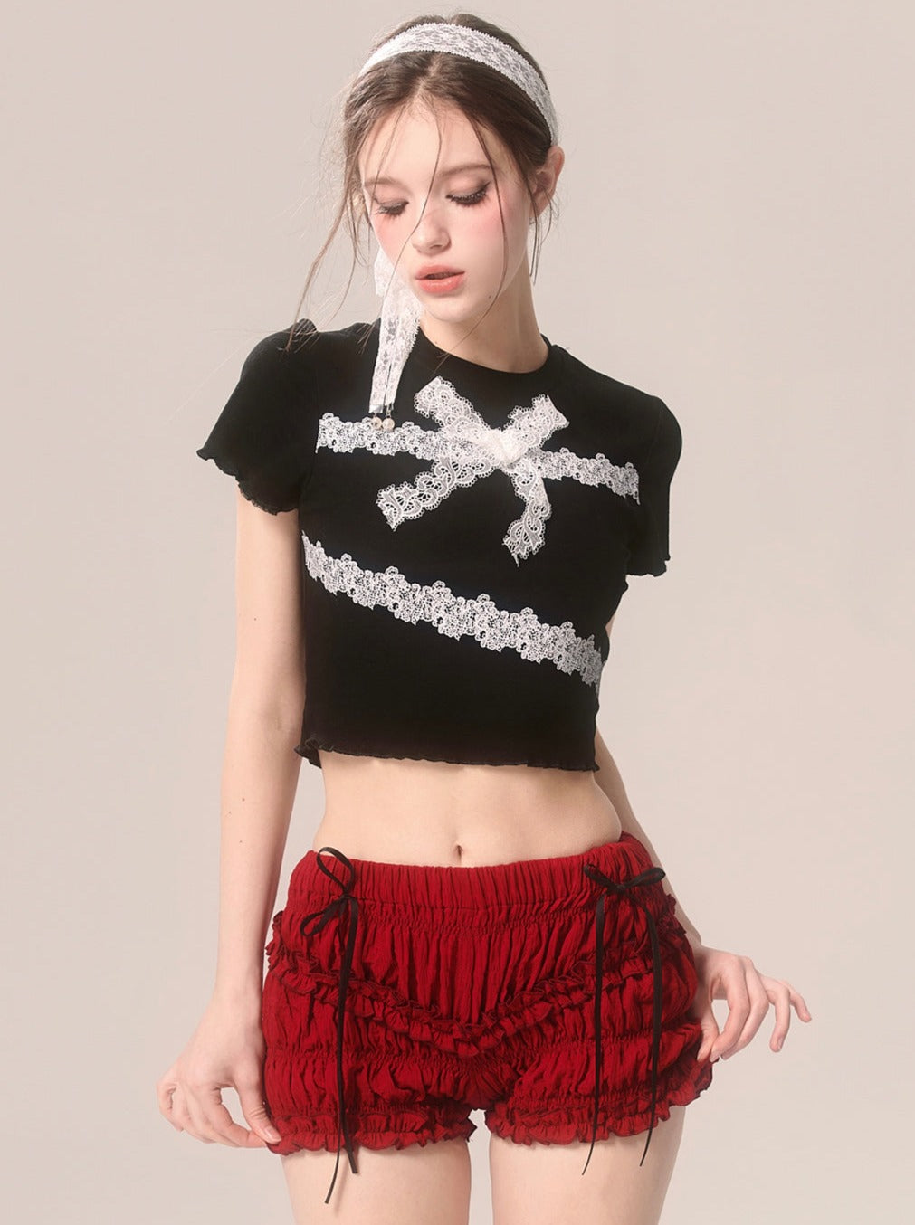 ラッフルチェリーショーツ レッド