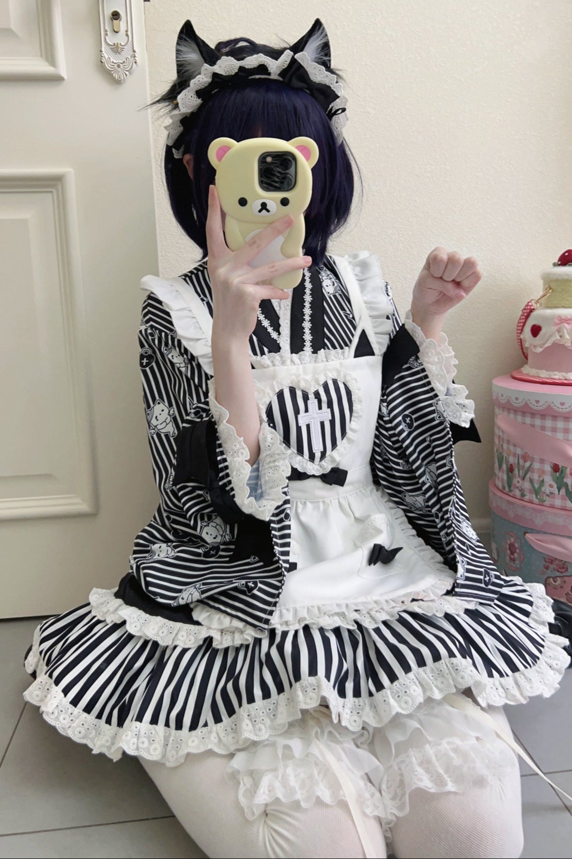 メイドロリータ日本の医療ストライプ