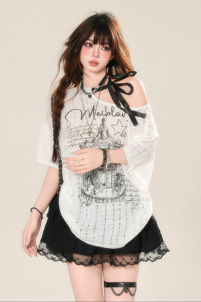 ショルダーダークトップスシアー