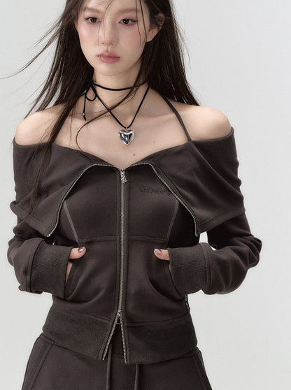 Off-Shoulder + Träger-Sweatshirtrock mit Reißverschluss