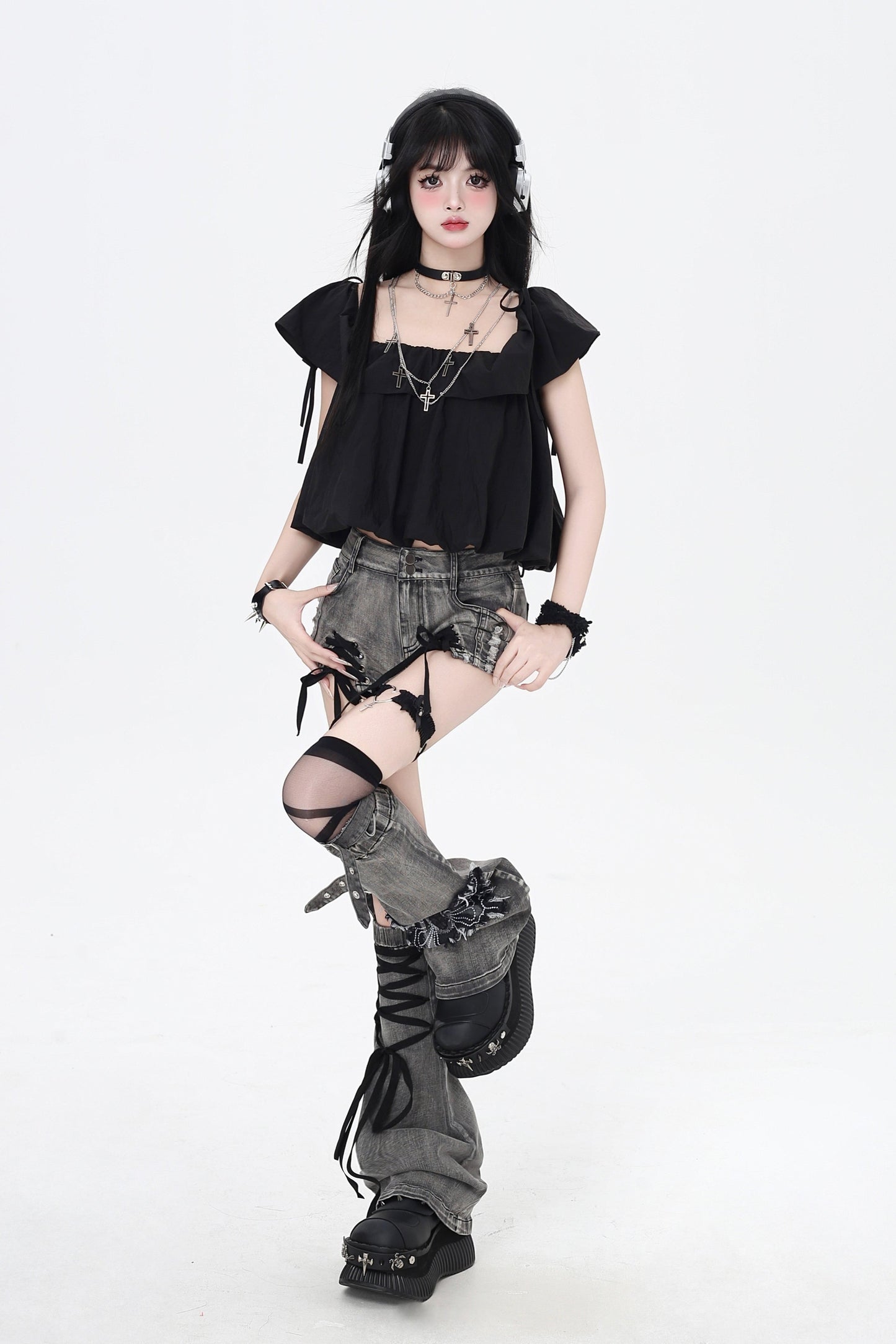 Drawstring One-Shoulder Skirt Top 3-Style