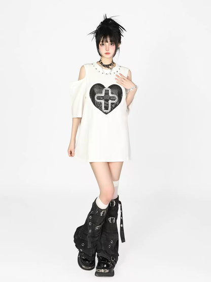 Shoulder Cross Love Street Off T-Shirt Lace Rivet