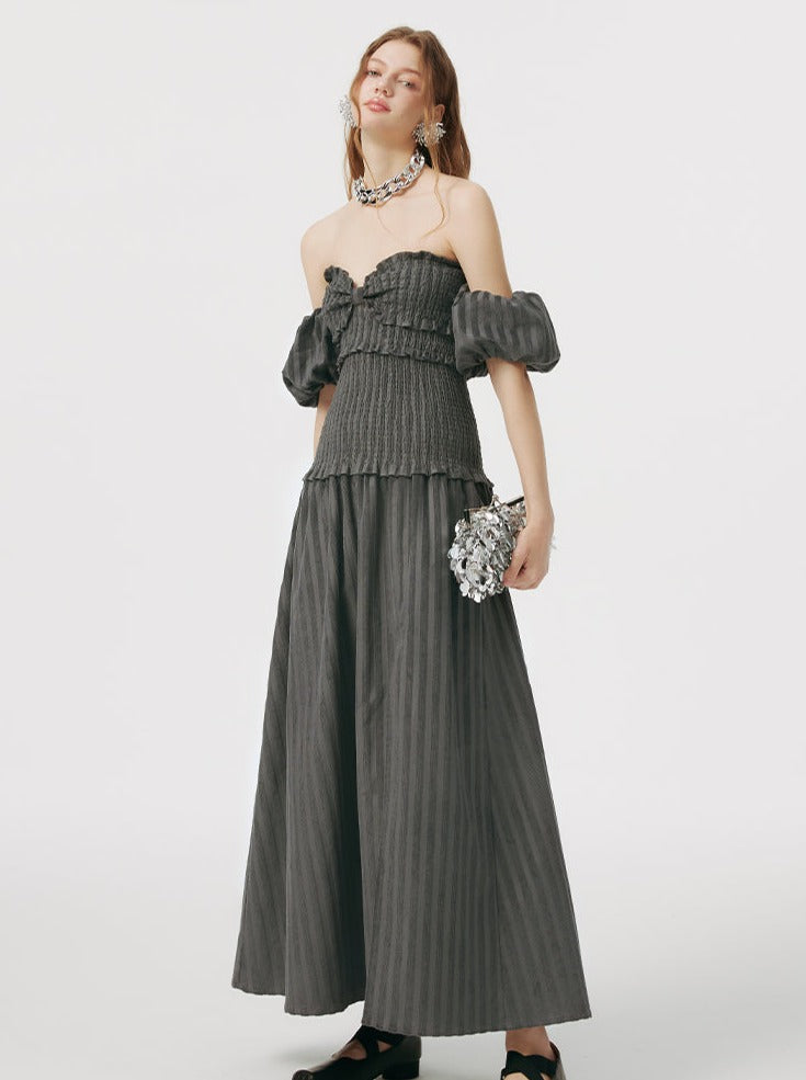 トップロングチューブオフショルダードレス