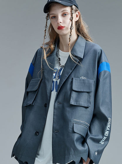 Gray Work Multi-pocket Loose Jacket