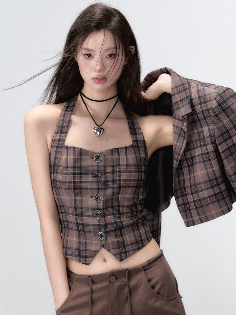 Retro Suit Piece Sleep Style Skirt Pleated Jacket College Vest