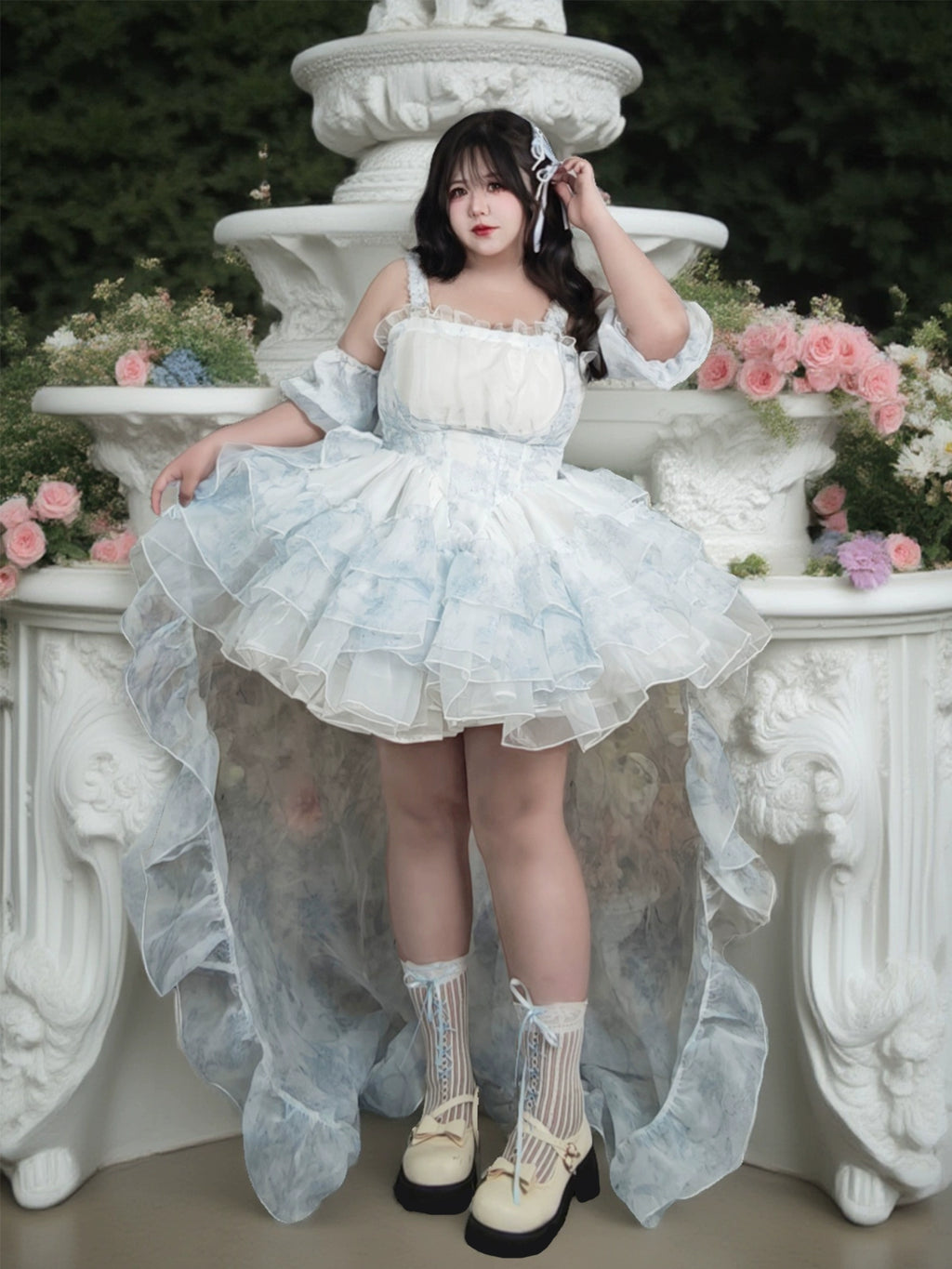 Plus Size Train Puff Ball Gown Heavy-Detail Formal Dress