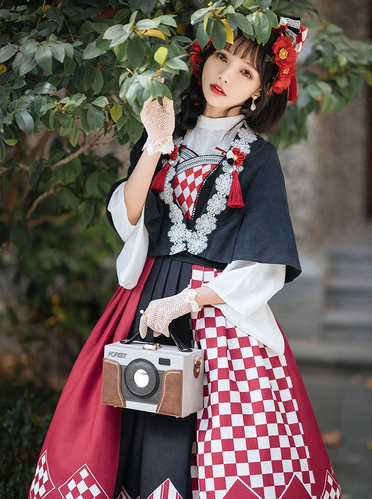 Trompete Pelz Bluse Cape + China Zubehör Quaste Schal Pullover Rock