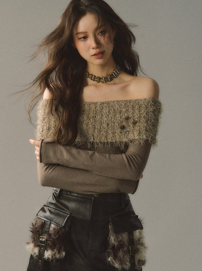 Schlankes One-Shoulder-Top aus Pelz