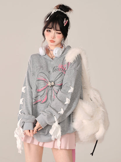 Lockerer Parka mit Kapuze und Schnürung im Armband-Design mit Hasenmotiv