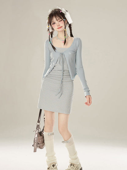 フレンチフローラルドレスカーディガンサスペンダーショート