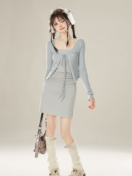 フレンチフローラルドレスカーディガンサスペンダーショート