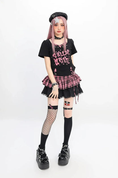 トップクロップスカート Y2K + チェック