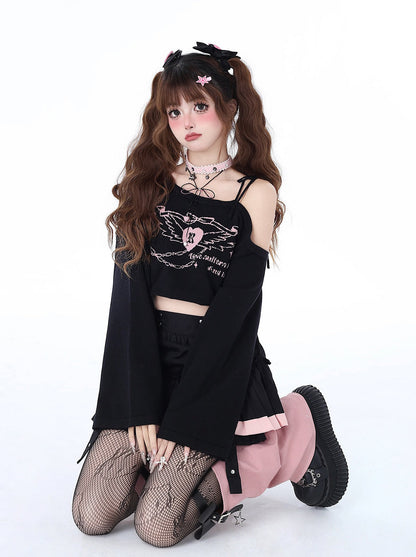 Kurzes, schulterfreies Top aus Strick mit Trägern