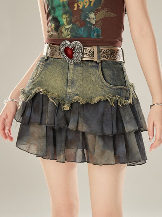 Distressed Denim Blue Skirt
