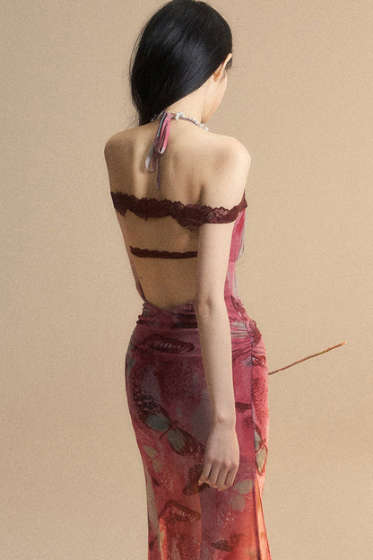 Rückenfreies Maxikleid aus Spitze