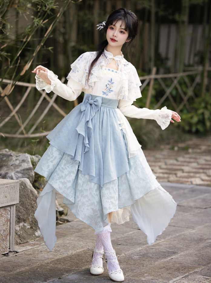 中国風フェイクイレギュラー刺繍ツーピースドレス