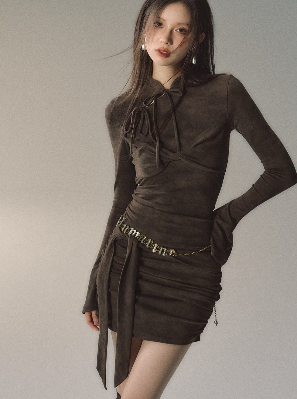 China Buckle Mid-Length Slim Dress