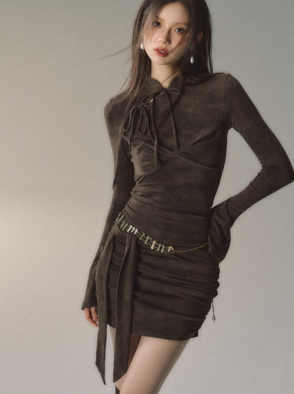 China Buckle Mid-Length Slim Dress