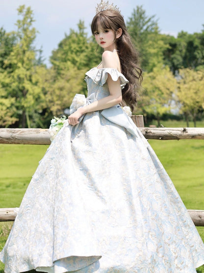 Blue Length Wedding Flower Dress Floor Lolita