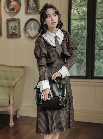 Dress Slim Middle Striped Retro Lolita