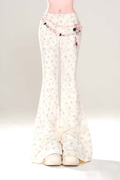 パンツ 花柄 トラウザー フレア