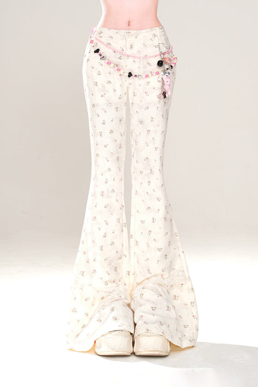 パンツ 花柄 トラウザー フレア