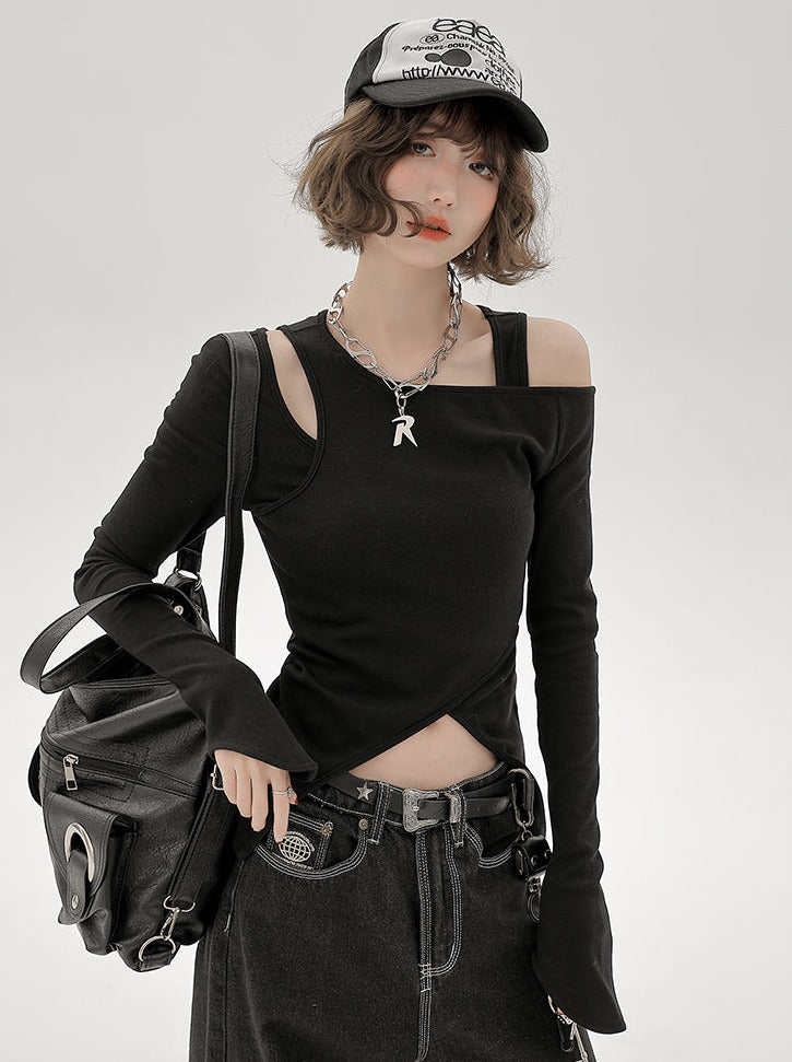 Long Piece Set Asymmetrical Shoulder American T Mode One Two