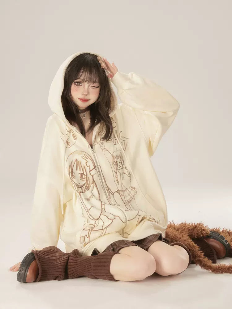 Zip Loose Print Hoodie Girls'