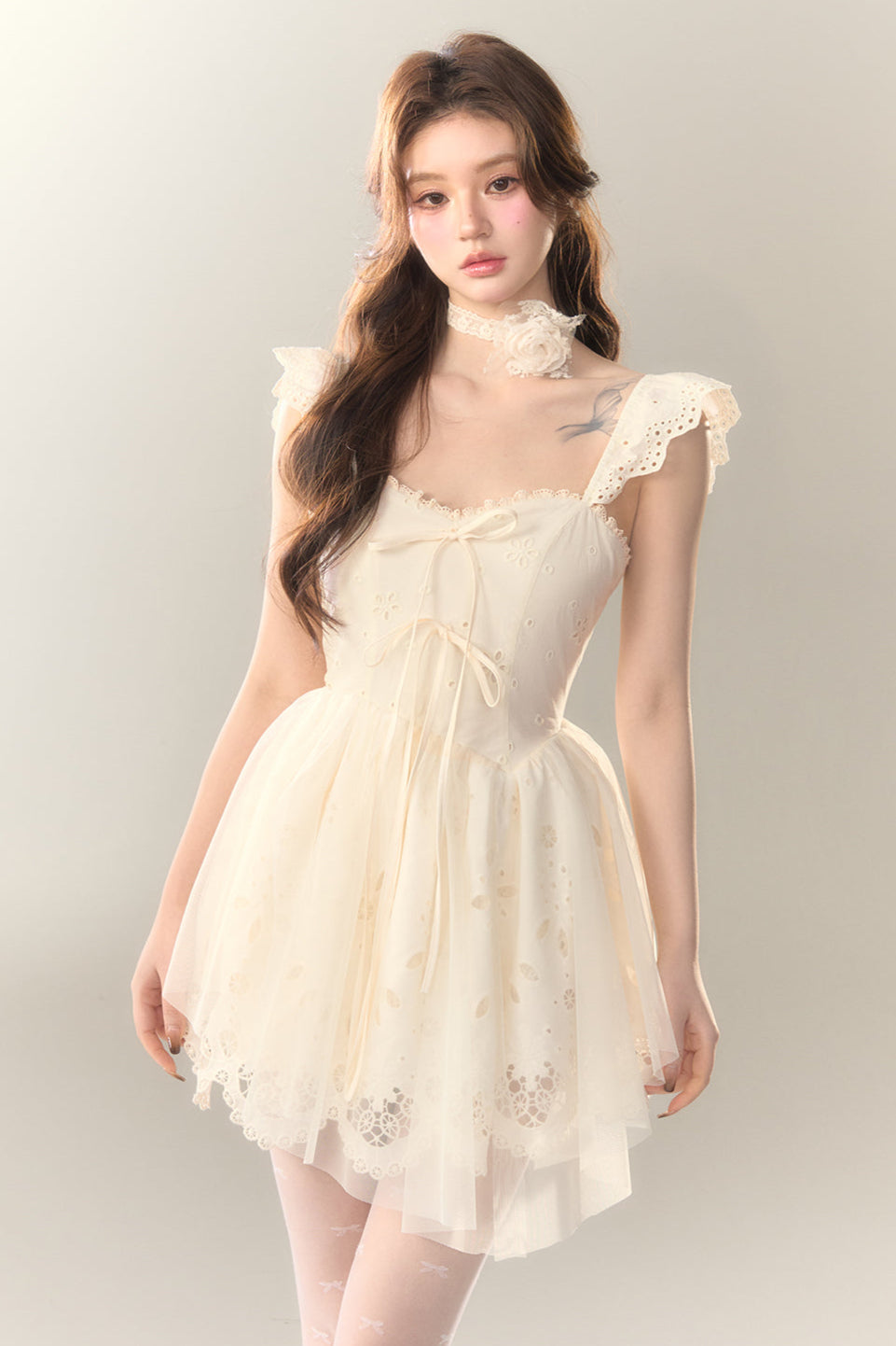 Stickereikleid Baumwolle Blume Weiß