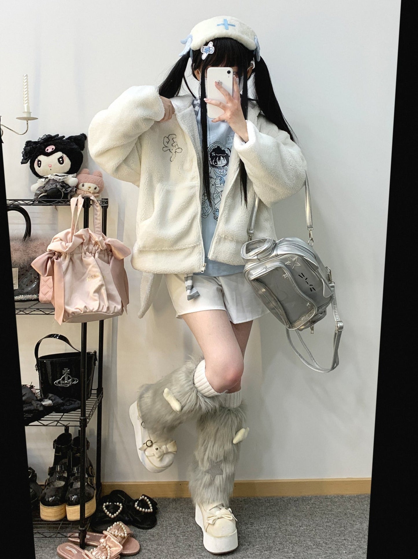 Plush Short/Long Bore Foodie Ears Zip Bunny Jacket