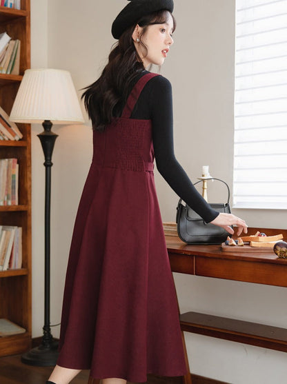 スリムニット レトロハーフ＋サスペンダー タートルネックスカート