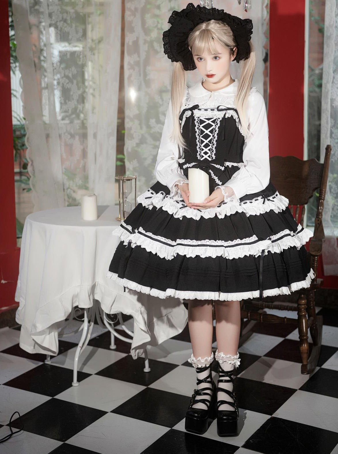 サスペンダードレスデザインレースアップ