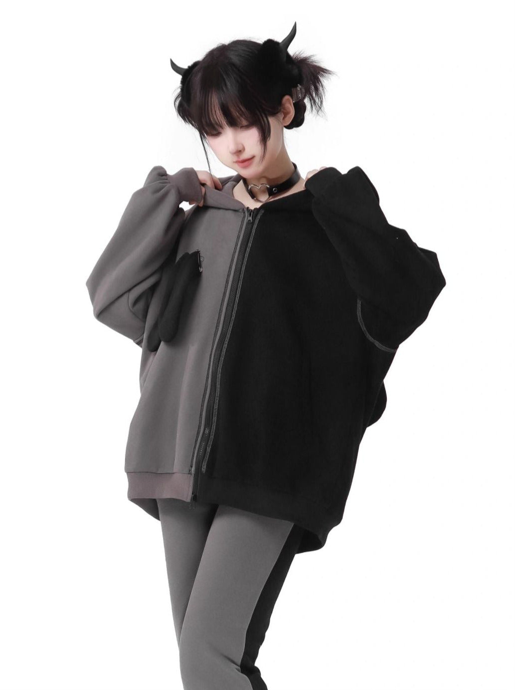 Parker-Hosenrock mit kontrastierendem Reißverschluss und Hasenohren