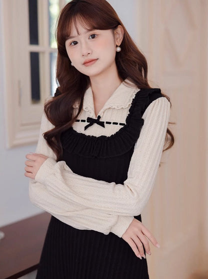 Kleid Französisch Stück Girly Faux Zwei Retro