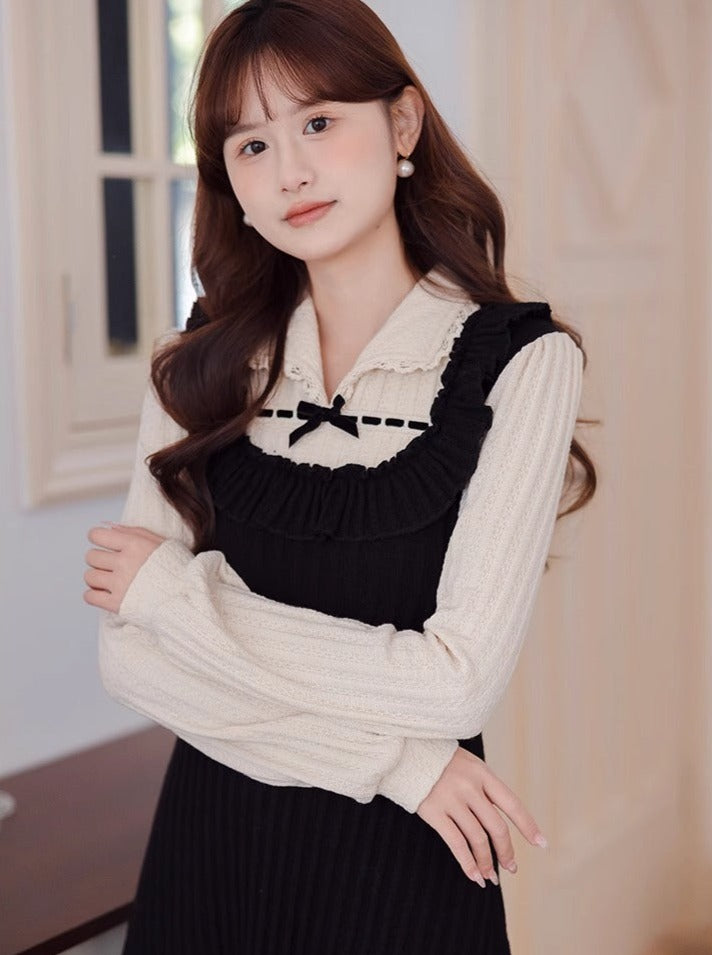 Robe Pièce Française Girly Faux Deux Rétro