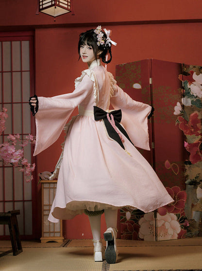 Kleid Schleife Maid Retro Rüschen Groß